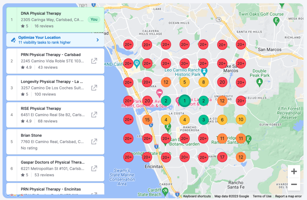 heat map of Google ranking by location