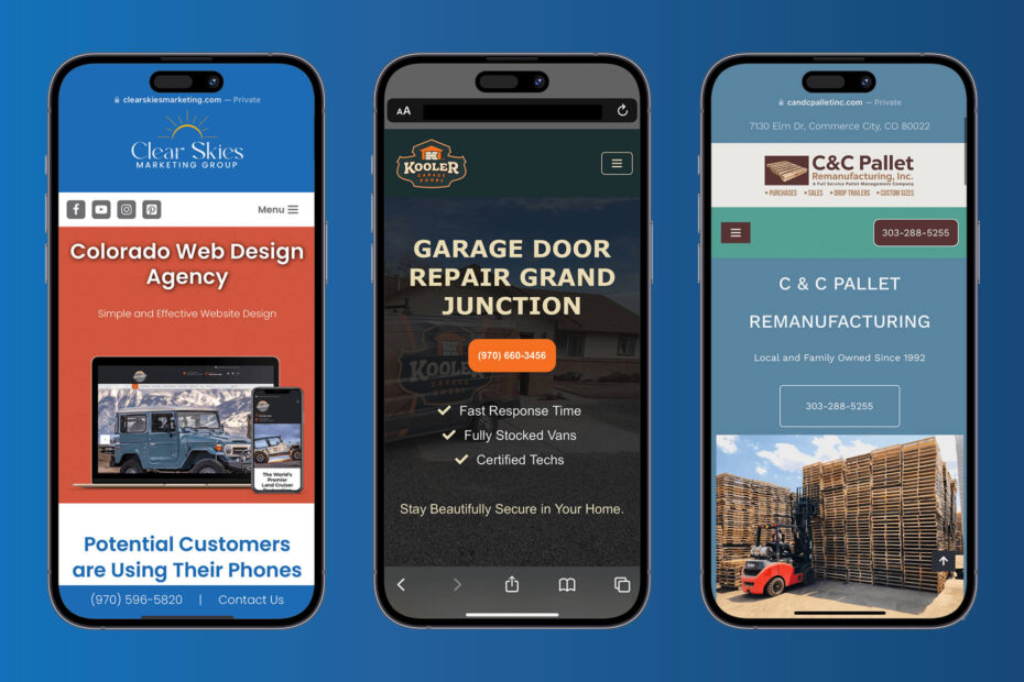 3 mobile web design mockups side by side