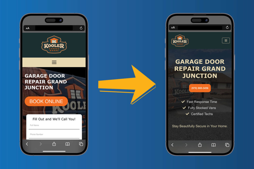 local gunnison company before and after photos of landing page on mobile device