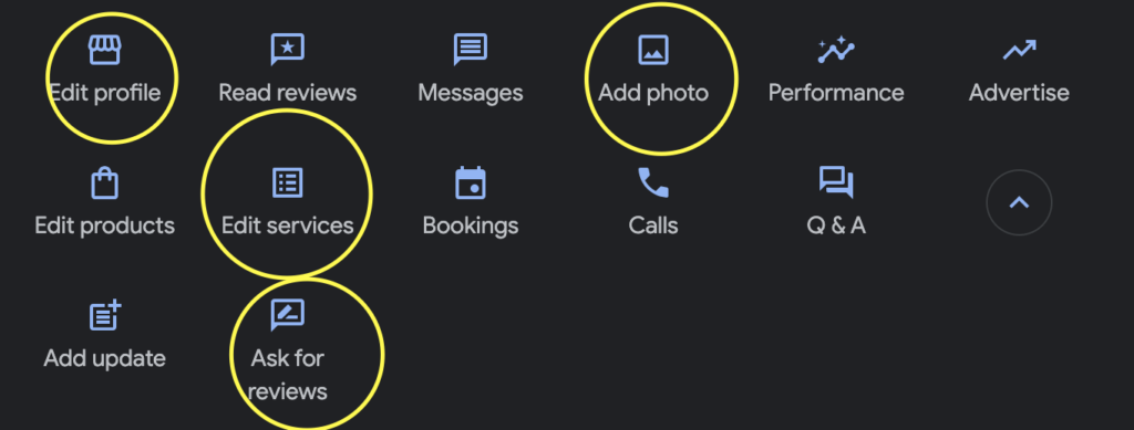 screenshot of google business profile icons to explain digital marketing for contractors